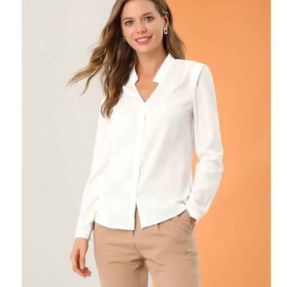 *NWT* Women's Satin Long Sleeve Dressy Office Work Blouse - Picture 2 of 5